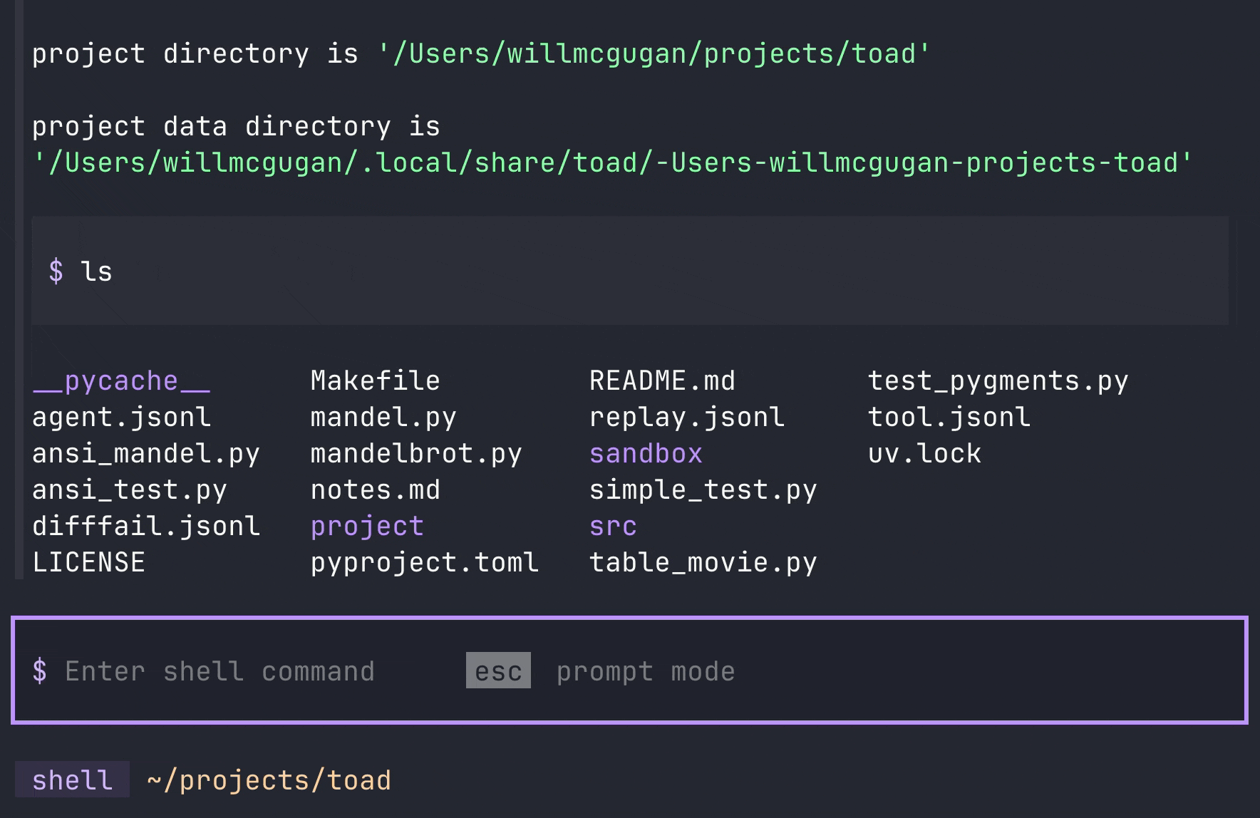 Toad auto complete shell